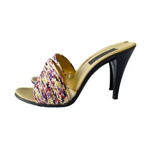 Vintage Womens Size 9 Colorful Woven Pinup Italy High Heel Mule Sandals